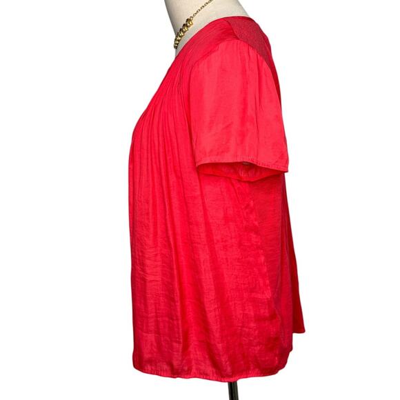 Dolan Anthropologie pleated front silky blouse coral orange pink size medium M - Picture 2 of 5